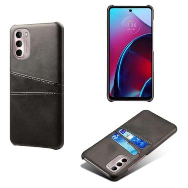 Imagem de Capas Compatível com MOTO G Stylus 2022,Caso de couro PU-Tampa de telefone a prova de choque com 2 slots de cartão,Proteção anti-impressão digital e anti-gota-Black