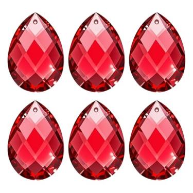 Imagem de PATIKIL Pingentes de cristal K9, contas de gota, pacote com 6 peças de prismas de lustre de 38 mm, contas de grade penduradas, lâmpada DIY para decoração de artesanato, vermelho