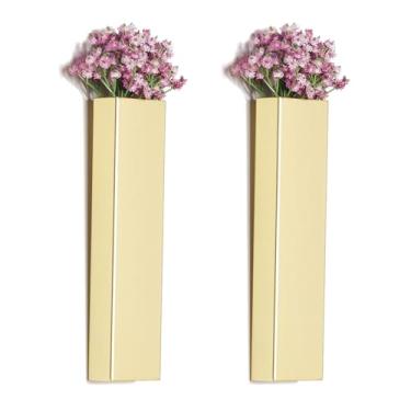 Imagem de Pretty Jolly Vaso de metal moderno boho para decoração de parede, decoração de parede, decoração de parede, para sala de estar, quarto, roxo, conjunto de 2 dourados