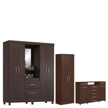 Imagem de Guarda Roupa Casal Capelinha Lord com Multiuso Golden com Cômoda London Café - Demóbile