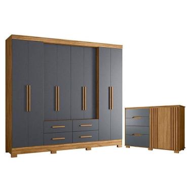 Imagem de Guarda Roupa Casal San Lorenzo E Cômoda Texas Freijó Cinza – Moval
