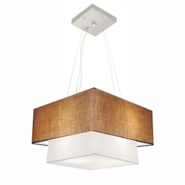 Imagem de Lustre Pendente Duplo Quadrado Vivare Md-4157 Cúpula em Tecido 40x35cm Palha / Branco - Bivolt