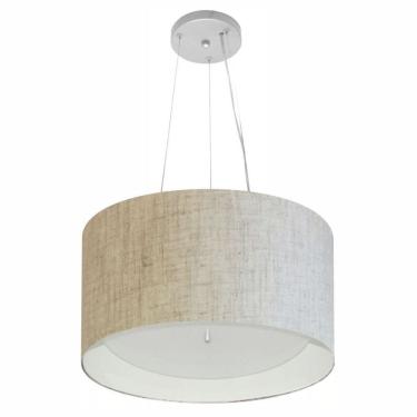 Imagem de Lustre Pendente Cilíndrico Md-4319 Cúpula Forrada em Tecido 40x25cm Rustico Bege / Branco - Bivolt