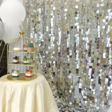 Imagem de Painel de pano de fundo de cortina grande de lantejoulas de 25 mm, fundo de parede prata brilhante, 20 x 1,5 m, pano de fundo de foto de lantejoulas prateadas para festa de casamento, Ação de Graças