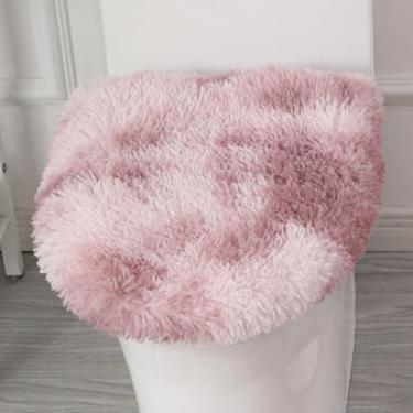 Imagem de Insun Capa de assento de vaso sanitário macia e fofa, capa de tampa absorvente lavável, suporte antiderrapante ajustável para a maioria das tampas de banheiro rosa malva tingido 45 cm x 50 cm