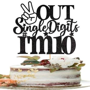 Imagem de 1 Pack Out Single Digits I'm 10 Cake Topper Glitter Double Digits 10 Cupcake Pick Cheers to 10 Years Old Ten Fabulous Cake Decorations for 10th Birthday Theme Party Supplies Black