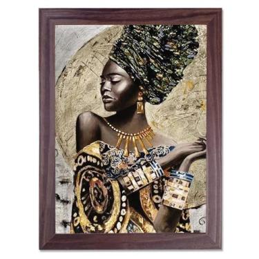 Imagem de Quadro Decorativo Coleção Africana Mulher Dourado para Sala Quarto Esc