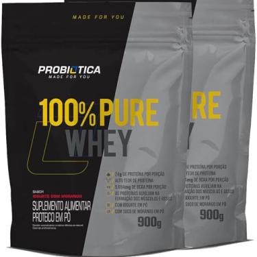 Imagem de Kit 2x 100% Pure Whey Refil (900g) Probiótica sabor:Iogurte com Morango