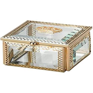 Imagem de Porta Jóias De Vidro E Zamac Crown Dourado 8x8x5cm Lyor Transparente