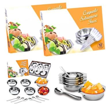 Imagem de Conjunto Sobremesa Inox 24 Peças Taças Tigelas Colheres Para Sorvete Frutas Doces Durável Elegante Brilhante Kit