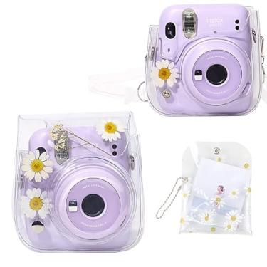 Imagem de WOGOZAN Estojo para câmera instantânea Fujifilm Mini 12/11/9/8 Bolsa protetora com alça de ombro transparente (flor real - transparente) (sem câmera)