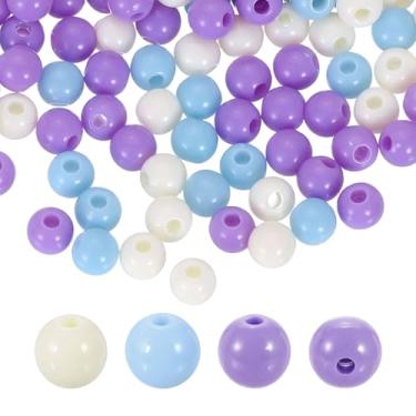 Imagem de HARFINGTON 100 peças de contas redondas de acrílico roxas 6 mm de diâmetro 1,9 mm furo de resina plástica bolas lisas contas soltas para fazer joias, pulseiras, colar, brincos, faça você mesmo