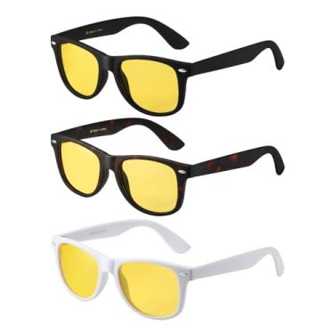 Imagem de MASDUN Óculos de sol retrô polarizados para homens e mulheres clássicos com proteção UV MD2140 (pacote com 3), Armação preta + tartaruga + branca/lente de visão noturna