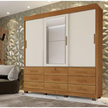 Imagem de Guarda Roupa Londres 3 Portas 9 Gavetas com Espelho Benetil Móveis - Cinamomo/Off