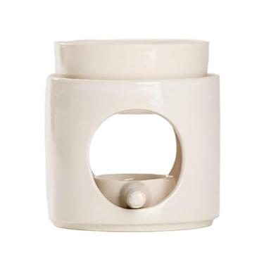 Imagem de Fenteer Queimador de óleo essencial, difusor de óleo, decoração para casa, suporte para velas, luz de chá, suporte para velas de porcelana para mesa, peça, Bege