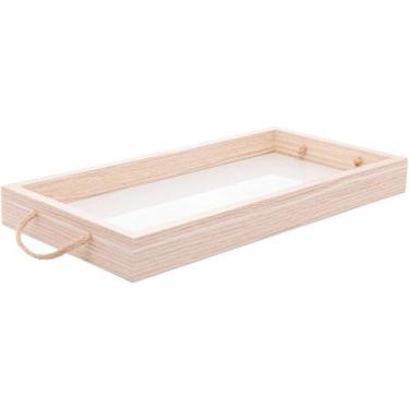 Imagem de Bandeja Retangular Lyor Fundo Tipo Palha Natural e Alça 41,5x21,5x4cm