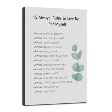 Imagem de 15 Always : Rules to Live By, For Myself Citações motivacional arte de parede em tela inspiradora impressão de imagem para escritório, sala de aula, sala de estar, decoração de parede de casa moderna