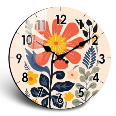 Imagem de JENGRYOE Relógio de parede floral grande para sala de estar - Relógios de parede Boho operados por bateria de 40 cm - Relógio de parede rústico para casa sem tique-taque para escritório, cozinha
