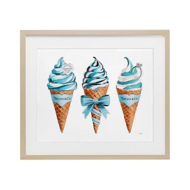 Imagem de Stupell Industries Impressão emoldurada de cones de sorvete azul glamourosos bétula sob vidro por Amanda Greenwood, 43 x 53 cm