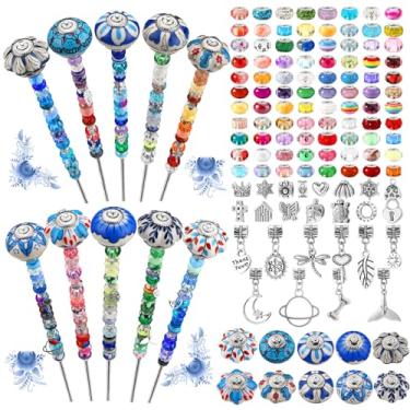 Imagem de Silipull 255 Estacas de jardim de Natal de 35 cm decorativas de porcelana azul e branca de cerâmica redonda com contas para decoração de varas de fadas para decoração de quintal interno e externo