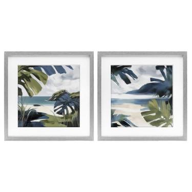 Imagem de Stupell Industries Tropical Vibes Beach Scenes 2 peças impressão emoldurada cinza design conjunto sob vidro por Elara Yasna, 13 x 13