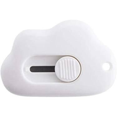 Imagem de Mini cortador de caixa de nuvem branco, cortador de papel utilitário portátil, cortador de papel de papelaria escolar para embalagens, letras e caixas de papelão que abrem cortadores de rolo de papel