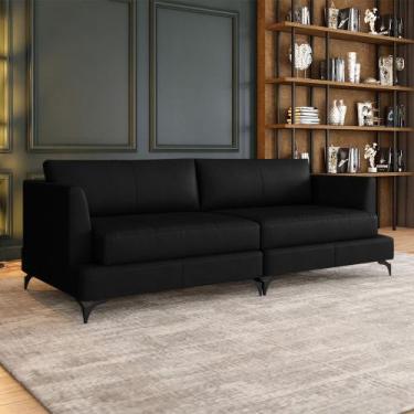 Imagem de Sofá Living Bipartido 250cm Indonésia Pés de Ferro Couro Preto G52 - G