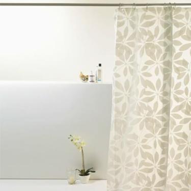 Imagem de Cortina Box Banheiro Antimofo 180x160cm C/Varão 70 A 120cm (Flores branca)