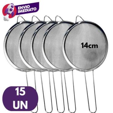 Imagem de Kit Peneira 14cm Aço Inox Utensílio Para Cozinha Peneirar Polvilhar Co