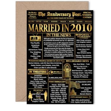 Imagem de Stuff4 Cartão dourado de aniversário de 15 anos para mulheres e homens - Jornal dourado casado em 2010 - Cartão de aniversário de casamento feliz de 15 anos para esposa companheira parceiro marido