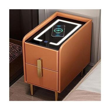 Imagem de Mesa de cabeceira com 2 gavetas, mesa de cabeceira com carregamento sem fio para prática para o quarto
