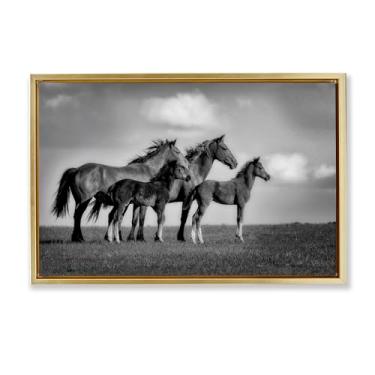 Imagem de Stupell Industries Babies On Board Horse Family Gold Framed Floater Canvas Wall Art Design por Wendy Caro, 17 x 25