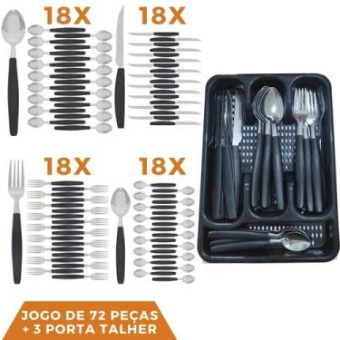 Imagem de Faqueiro 72 Pçs Aço Inox C/ 3 Porta Talheres Berlim Preto - EM CASA TE
