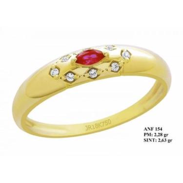 Imagem de Anel de Formatura em Ouro 18k com Rubi e Brilhantes em Zircônia - Joia