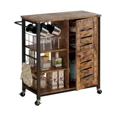 Imagem de Prateleira de cozinha armário de armazenamento com rodas, armário de carrinho de cozinha multiuso com prateleiras, alça removível para carrinho e gancho de armazenamento
