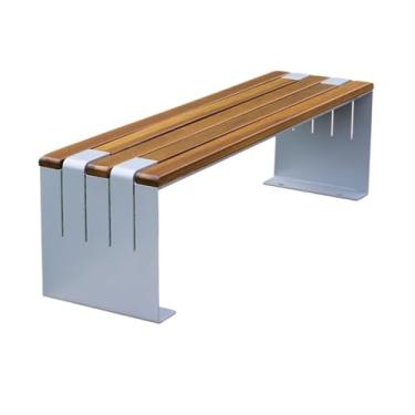 Imagem de YAYAOVP-24927 Banco de jardim sem costas nuas, cadeira de madeira ao ar livre com pés de aço, para bancos de jardim (pequeno)