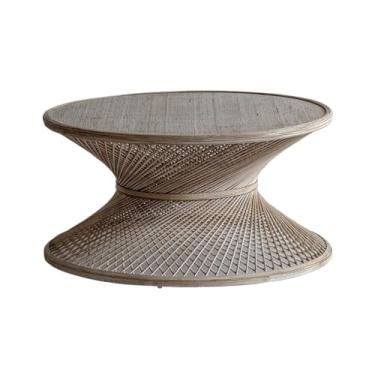 Imagem de Mesa baixa com janela de sacada, mesa de jantar, mesa de vime, vintage, mesa redonda americana, pequena, mesa de centro redonda, mesa lateral para sala de estar, janela saliente (01, G)