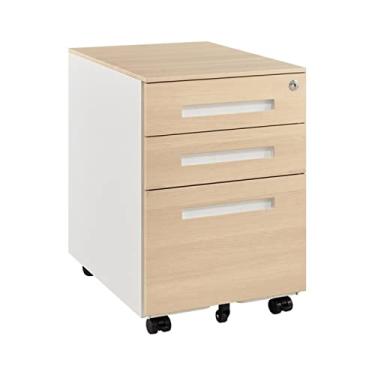 Imagem de Armário de arquivo para escritório doméstico com 3 gavetas com 1 fechadura, armário de arquivo móvel sob a mesa, armário de arquivo vertical com rodas para A4, documentos tamanho carta, pastas de