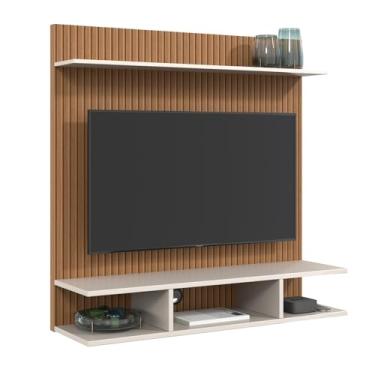 Imagem de Lojas Comprou Chegou Estante Painel Suspenso TV 32 Polegadas Nicho Decorativo Prateleira Parede Quarto Sala Estar Moderna - Ripado/Off White