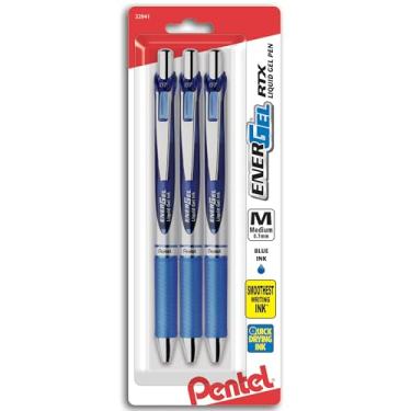 Imagem de Caneta de gel líquido retrátil Pentel EnerGel RTX, linha média, 0,7 mm, Azul, 3 Pack