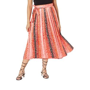 Imagem de Little Mistress Saia feminina linda listrada cetim plissada saia midaxi, multicolorido, 38