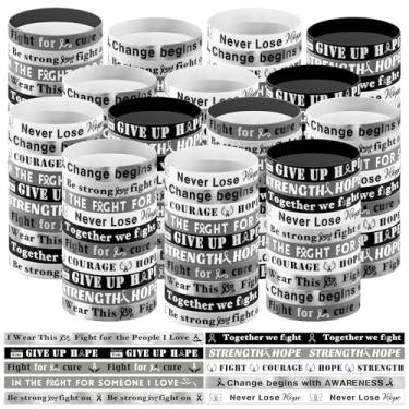 Imagem de PullCrease 200 pulseiras brancas de silicone para conscientização do câncer, pulseira inspiradora de conscientização sobre o câncer pediátrico, ovário, pulmão, câncer cerebral, agressão sexual