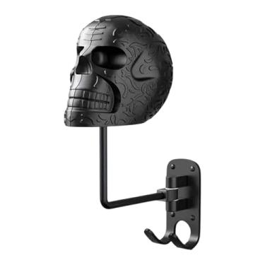Imagem de SiaBiced Suporte de capacete de caveira com 2 ganchos, organizador de metal para bonés de beisebol, montagem na parede, acessórios para motocicletas, Preto