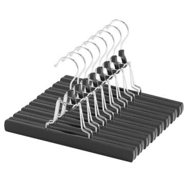 Imagem de Cabides de madeira AMKUFO pretos com clipes antiderrapantes x12