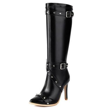 Imagem de Botas de tornozelo ForeMode, couro gótico, salto alto, pretas