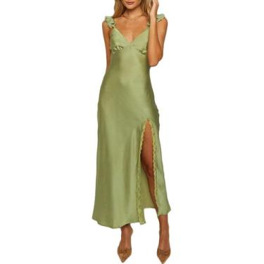 Imagem de Vestido KOUNAI de verão, cetim, renda, sem encosto, decote em V, maxi,