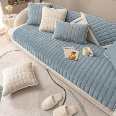Imagem de Capa de sofá vctops, veludo, pelúcia, acolchoada, antiderrapante, azul