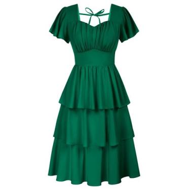 Imagem de Vestido feminino Belle Poque Layers Ruffle Swing verde escuro