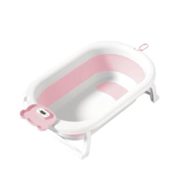 Imagem de Kids Need - Banheira Infantil Grande 50 Litros Dobrável Retrátil Com Termómetro, Porta Sabonete e Porta Chuveirinho - Individual Ou Kit Com Almofada Assento Travesseiro Flutuande De Banho Para Bebê Com Alça Ajustável. (Banheira Rosa Claro)