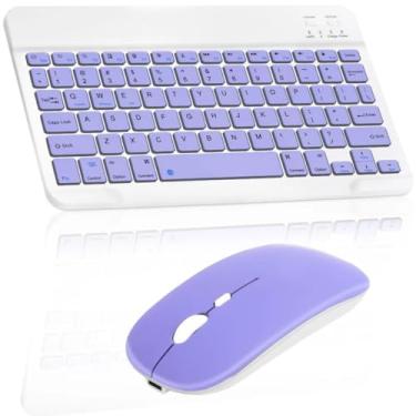 Imagem de Combo Teclado e Mouse Sem Fio Bluetooth - Teclado Ultrafino, Recarregável - Kit Compatível com Tablets e PCs (Roxo)